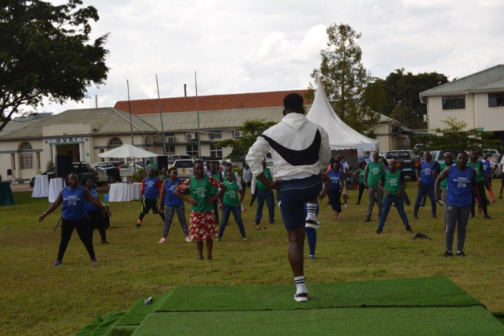 UVRI staff in a sports workout for World Mosquito Day