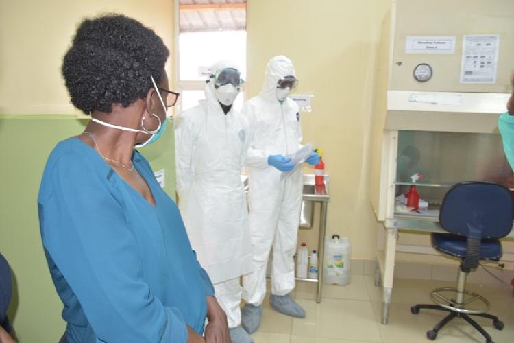 Dr Ruth Aceng visits one of the laboratories in eastern Uganda