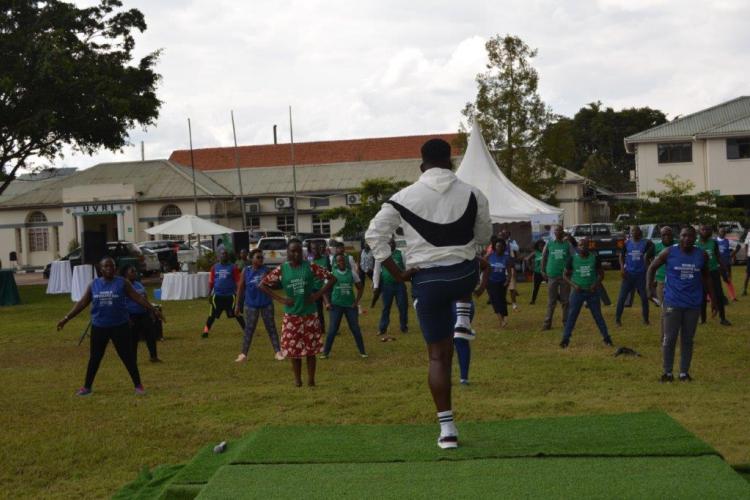UVRI staff in a sports workout for World Mosquito Day
