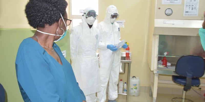 Dr Ruth Aceng visits one of the laboratories in eastern Uganda