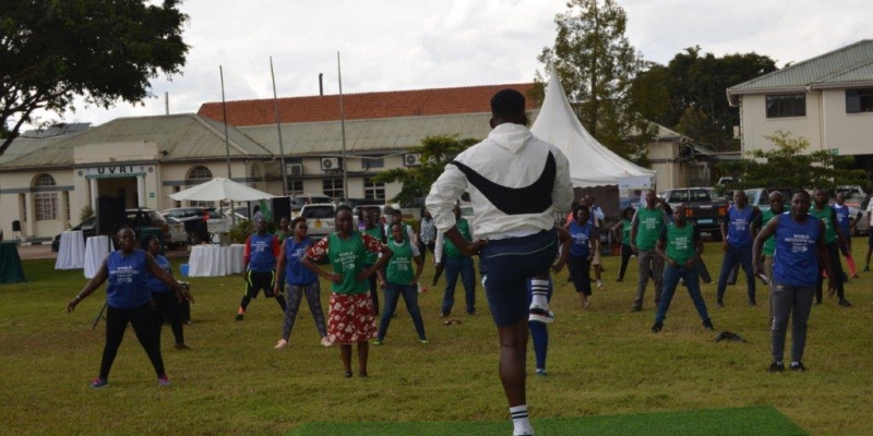 UVRI staff in a sports workout for World Mosquito Day