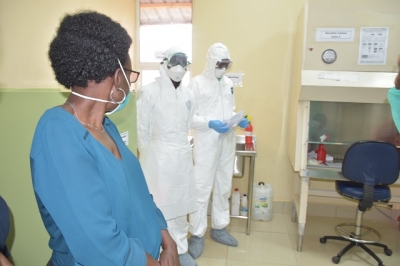 Dr Ruth Aceng visits one of the laboratories in eastern Uganda