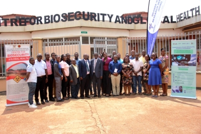 A group photo of participants during the Cyberbiosecurity Workshop on 16th August, 2024 at the Centre for Biosecurity and Global Health, CoVAB, Makerere University.