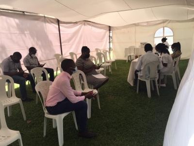 UVRI Staff waiting in the observation area before Vaccination